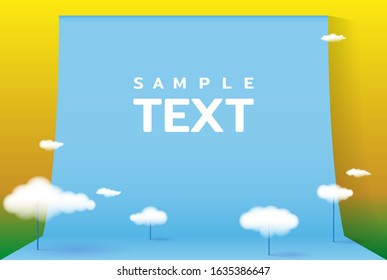 Photo studio background and volumetric clouds for your promotion text, banner, site, goods presentation. Vector 3d template