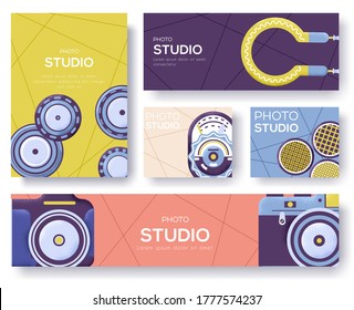 Photo studio brochure flyer, magazines, poster, book cover, banners. invitation cards concept background. Layout illustration modern slider page. Grain texture and noise effect.