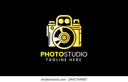 Photo studio camera icon film lens light vector logo modern minimalist unique studio template