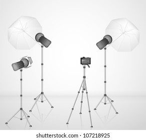 Photo studio with a camera and light. Eps 10