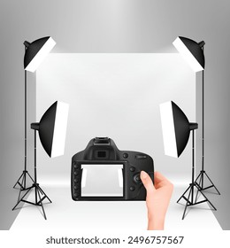 Concepto de estudio fotográfico. Ilustración vectorial
