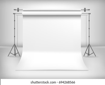 Photo studio equipment background. Photographer indoor interior design for photography shoot. Vector illustration