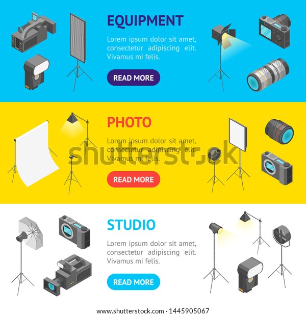 Photo Studio Equipment Signs 3d Banner Stock Vector (Royalty Free