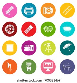 Photo studio icons many colors set isolated on white for digital marketing