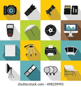 Photo studio icons set. Flat illustration of 16 photo studio vector icons for web