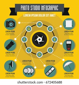 Photo studio infographic banner concept. Flat illustration of photo studio infographic vector poster concept for web