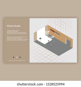 Photo Studio. Isometric interior building with 3d images. Isometric illustration design for interiors, buildings, room and more.

