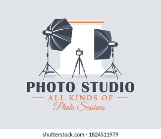 Photo studio label concept. Flat design element. Cartoon stile. Vector illustration