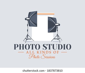 Concepto de etiqueta de estudio fotográfico. Elemento de diseño plano. Pieza de caricatura. Ilustración del vector