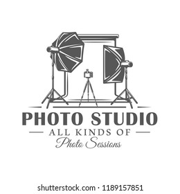 Photo studio label isolated on white background. Design element. Vector illustration