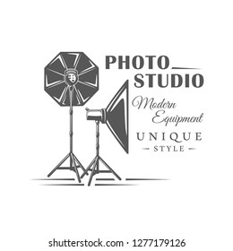 Photo studio label isolated on white background. Design element. Vector illustration