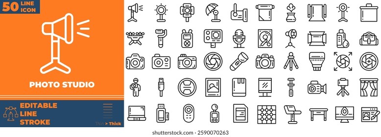 Photo Studio Line Editable Icons set. Vector illustration in modern thin line style of photo studio icons: health, research, organs, etc