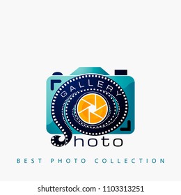 Photo Studio logo, abstract image of the camera, lens shutter with the inscription. Useful for professional photography studio or photo gallery icon.