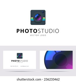 Photo Studio Logo And Business Card Template. Vector Illustration.