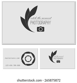 Photo studio logo and business card template. Vector photography logo templates. Photo cam logotype.Realistic lens. Photo camera logo. Photo studio icon. Photo camera badge. Photographer. Photo studio