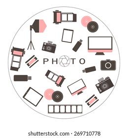 Photo studio logo. Hipster style. Photography vintage badges and icons. Modern mass media icons. Photo labels