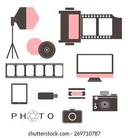 Photo studio logo. Hipster style. Photography vintage badges and icons. Modern mass media icons. Photo labels