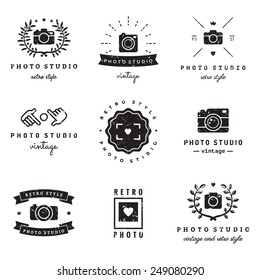 Photo studio logo vintage vector set. Hipster and retro style. Perfect for your business design.