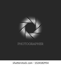 Photo studio or photographer logo abstract endless aperture symbol of the camera lens, linear design of thin lines modern metal gradient