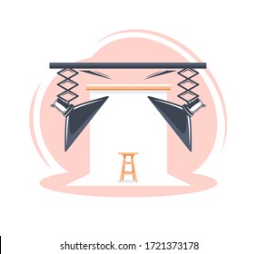 Photo studio scene isolated on white background. Flat style. Photo studio concept. Vector illustration