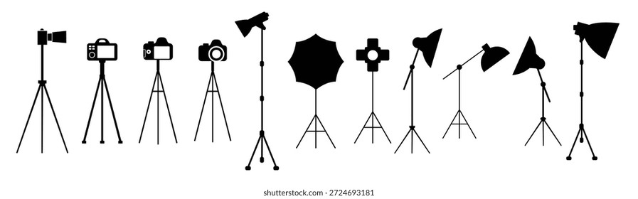 Icono de Vector de estudio fotográfico conjunto de ilustración de sesión fotográfica