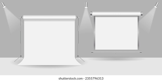 Ilustración vectorial de estudio fotográfico, lista para usar plantilla, diseño realista. Eps10