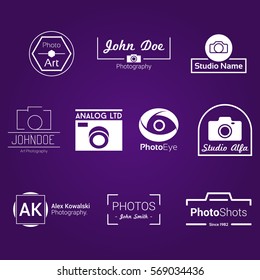 Photo Studio White Vector Badge Logos Set for Photographers