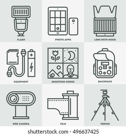 Photo Stuff Icon Set. Line Design Vector Illustrations.