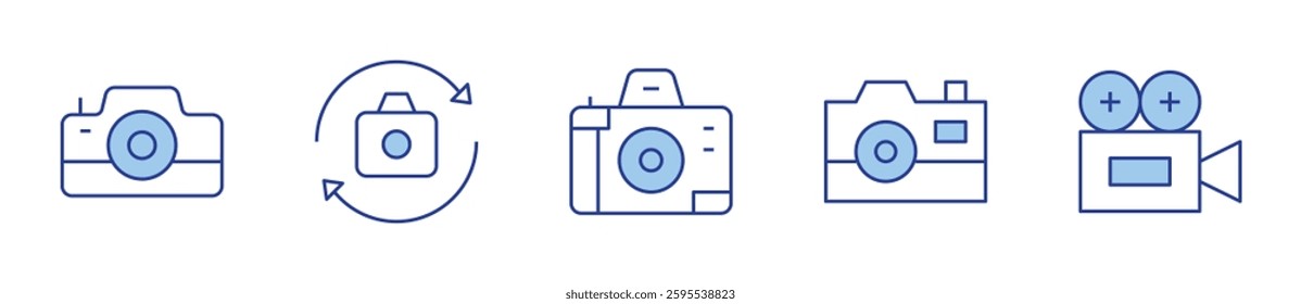 photo, switch camera, video camera. Camera Icon vector illustration. Line Duotone style. Editable stroke.