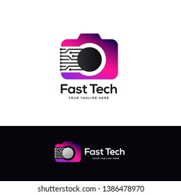 photo tech logo designs concept, simple line art technology logo designs