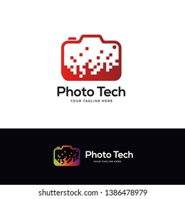 photo tech logo designs template, pixel technology logo designs concept