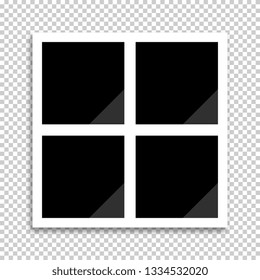 Photo template in square with black frame, isolated on transparent background. Instant photo frame for official document. Vector illustration.