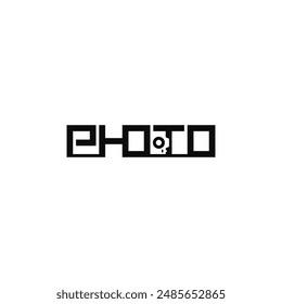 Photo text, negative space. Word mark logo design.