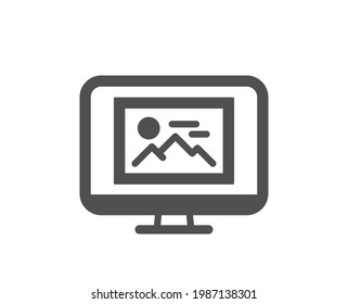 Photo thumbnail simple icon. Monitor with Image sign. Picture placeholder symbol. Classic flat style. Quality design element. Simple photo thumbnail icon. Vector