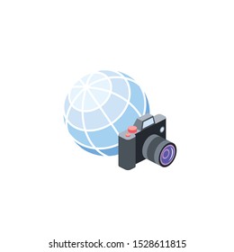 Photo tourism. Vector 3d isometric, color web icon, new flat style. Creative illustration design, idea for infographics.