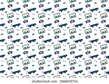 photo trip symbol seamless pattern vectors isolated on white background  