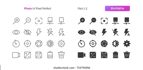 Photo UI Pixel Perfect Well-crafted Vector Thin Line And Solid Icons 30 3x Grid for Web Graphics and Apps. Simple Minimal Pictogram Part 1-2