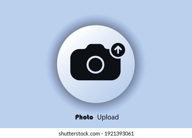 Photo Upload Icon, Flat, Camera Icon, User Interface Icon, Picture Download Button. Neomorphism. Vector EPS10