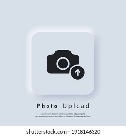 Photo Upload icon. Picture flat icons. Uploading your photo logo. Camera sign. Vector EPS 10. UI icon. Neumorphic UI UX white user interface web button. Neumorphism