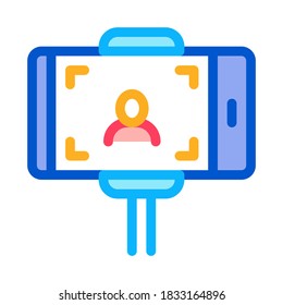 photo using selfie stick icon vector. photo using selfie stick sign. color symbol illustration