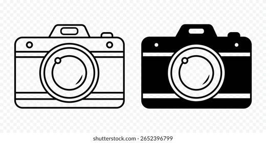 Ícone de vetor de foto para design gráfico e Web. ícone de câmera Ilustração de vetor em preto. Conjunto de ícones da câmera. ícones da câmera fotográfica. ícone da câmera fotográfica. , sinal de instantâneo . ícones de contorno de linha eps 10