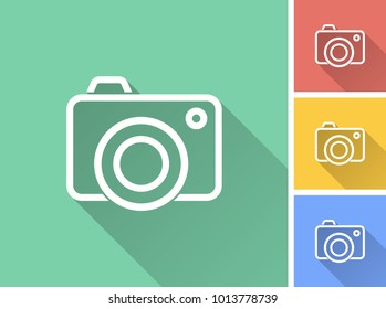 Photo vector icon with long shadow. Illustration isolated for graphic and web design.