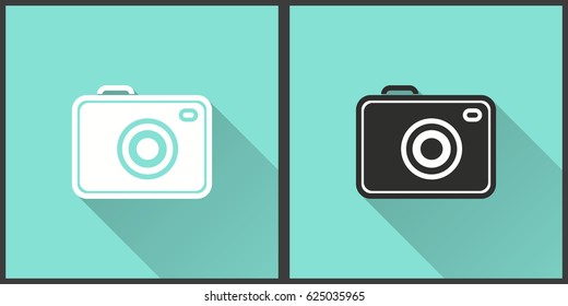 Photo vector icon with long shadow. Illustration isolated for graphic and web design.