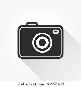 Photo vector icon with long shadow. Illustration isolated for graphic and web design.