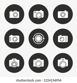 Photo vector icon. Set of camera, capture, cinema and more. Round button.