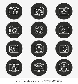 Photo vector icon. Set of camera, capture, cinema and more. Round button.