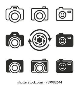 Ícones de vetor de fotos definidos. Ilustração preta isolada para design gráfico e web.