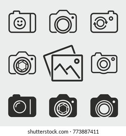 Photo vector icons set. Black illustration isolated for graphic and web design.