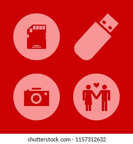 photo vector icons set. with man woman love, flash driver, camera and memory card in set