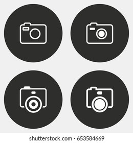 Photo vector icons set. White illustration isolated for graphic and web design. Circle buttons.